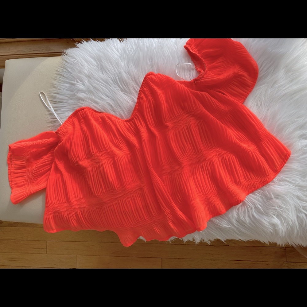 Orange Ruffle off-the shoulder Top